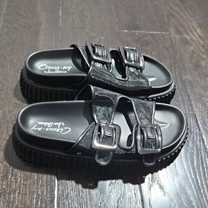 Circus by Sam Edelman Black Double-Buckle Platform Slide Sandals Size 8.5
